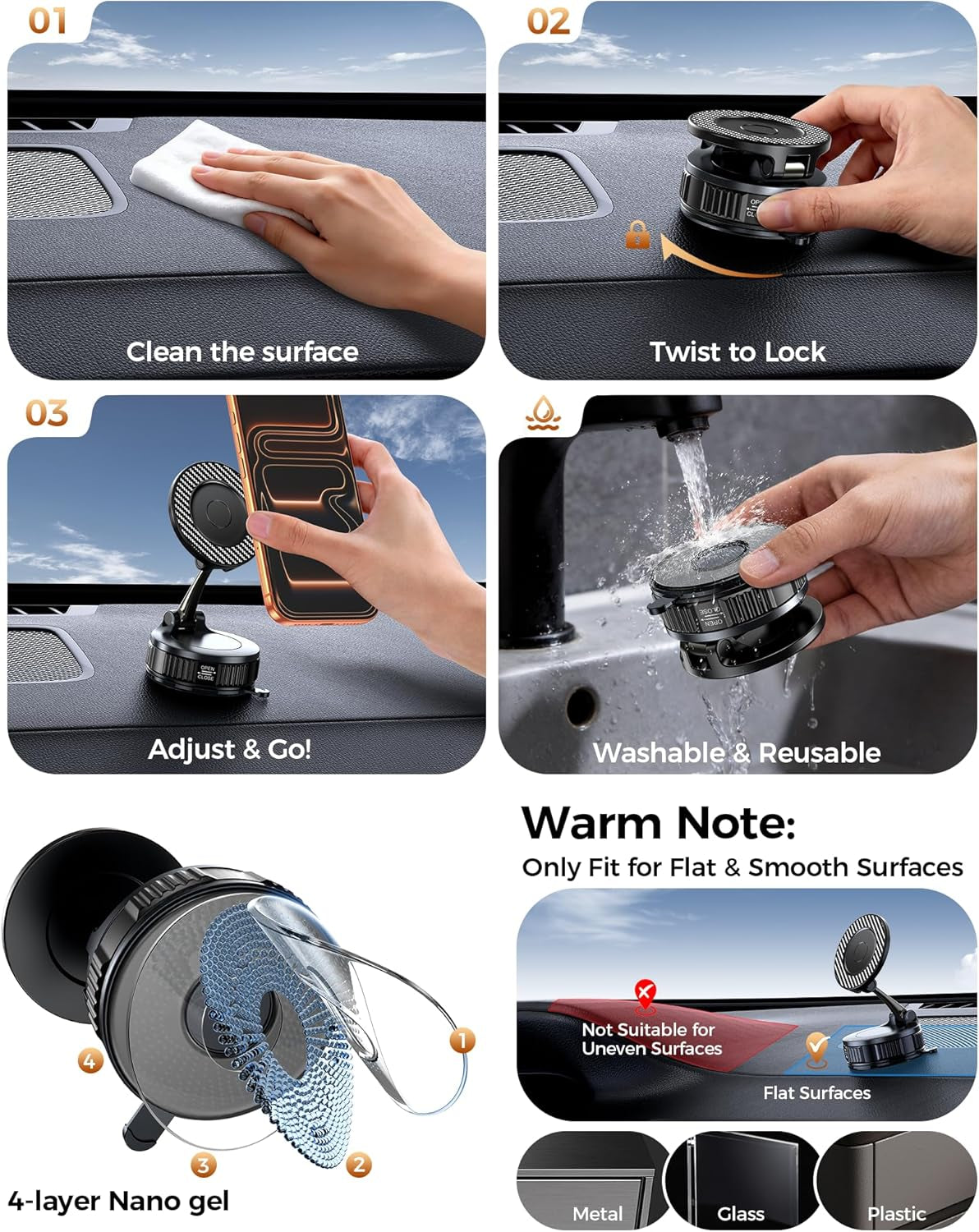 Car Phone Holder for Magsafe – [Carbon Fiber] Phone Mount for Car [Super Strong Magnetic, 360° Adjustable, 108LBS Vacuum Suction] Phone Holders for Your Car, Car Accessories for Iphone 17–12 Series