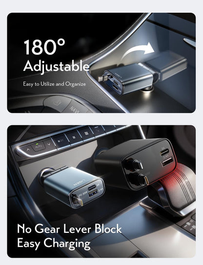72W Retractable Car Charger Ultra-Compact USBC Fast Car Charger