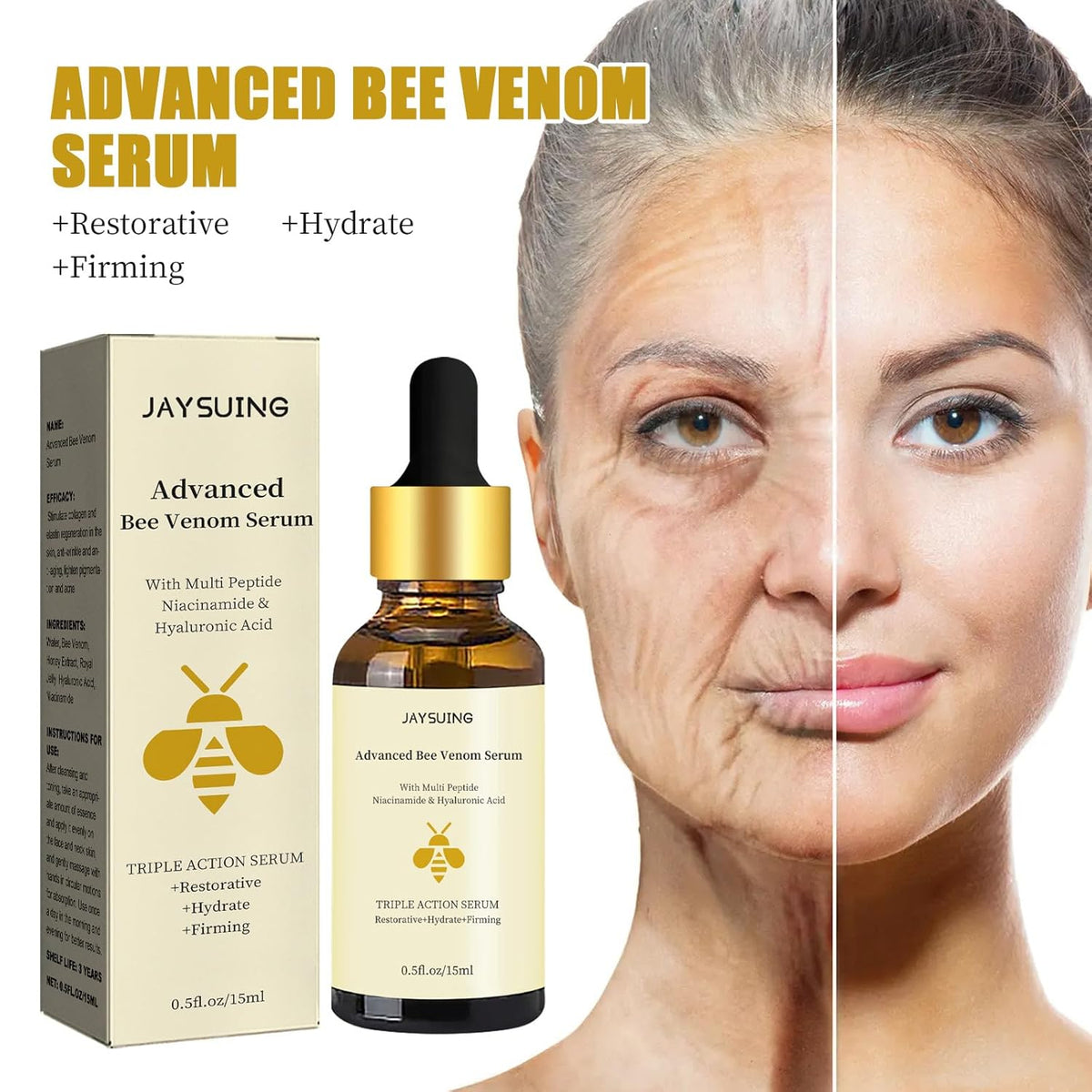 Advanced Bee Venom Serum, Anti-Aging Facial Serum, Face Serum to Help Refine Fine Lines & Wrinkles, Hydrating Facial Essence