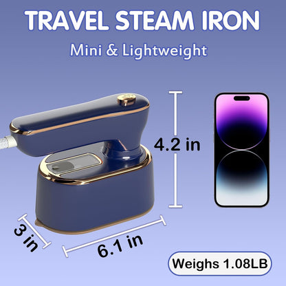Travel Steamer Iron for Clothes Mini - Portable Ironing Machine Travel Small Size Portable Steamer Travel College Dorm Home Essentials (Blue)