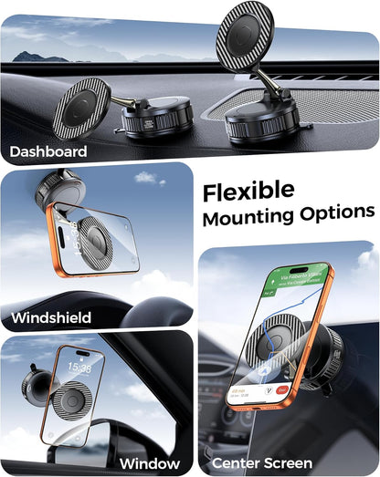 Car Phone Holder for Magsafe – [Carbon Fiber] Phone Mount for Car [Super Strong Magnetic, 360° Adjustable, 108LBS Vacuum Suction] Phone Holders for Your Car, Car Accessories for Iphone 17–12 Series