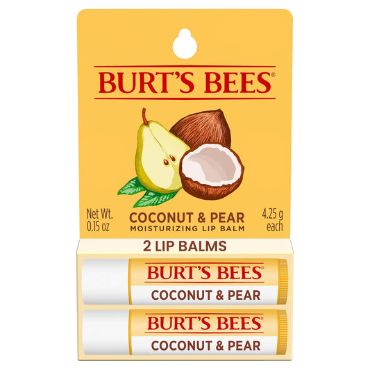 Lip Balm - Coconut and Pear, Lip Moisturizer with Responsibly Sourced Beeswax, Tint-Free, Natural Origin Conditioning Treatment, 2 Tubes, 0.15 Oz.