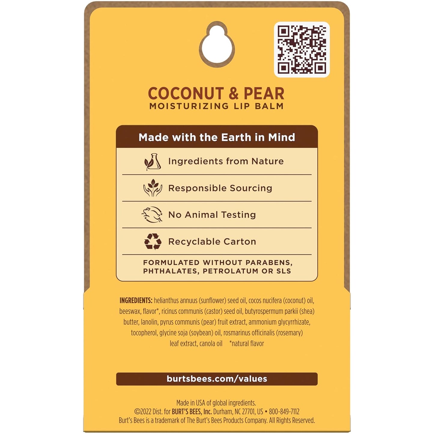 Lip Balm - Coconut and Pear, Lip Moisturizer with Responsibly Sourced Beeswax, Tint-Free, Natural Origin Conditioning Treatment, 2 Tubes, 0.15 Oz.