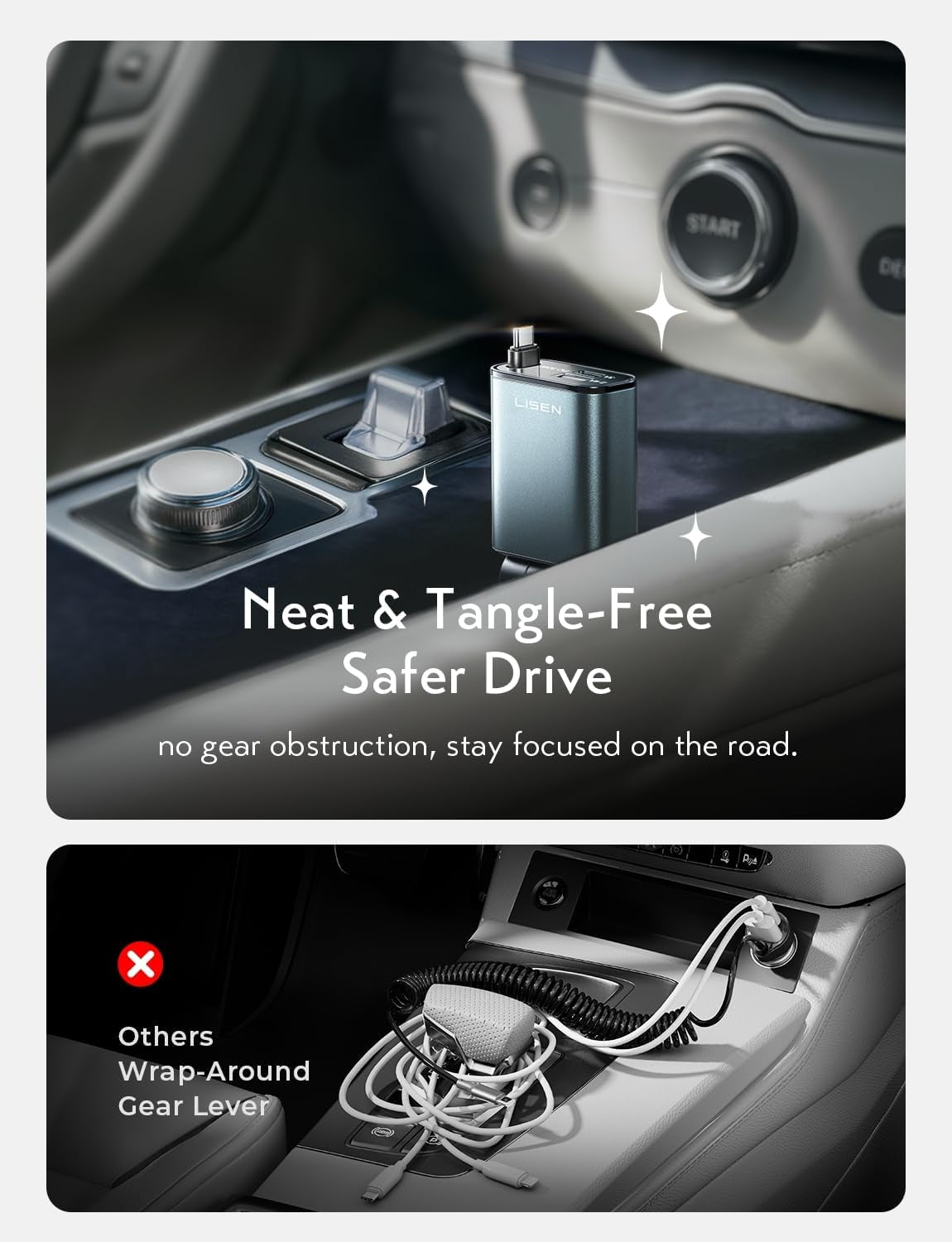 72W Retractable Car Charger Ultra-Compact USBC Fast Car Charger