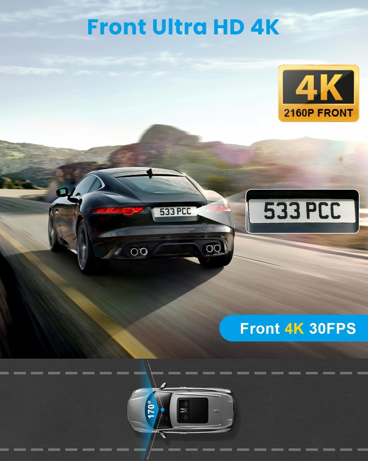 Dash Cam 4K Front, Ultra HD Dash Camera for Cars, 1.47''IPS Screen Mini Car Camera with APP Control, Built-In Wi-Fi & G-Sensor, 24H Parking Mode, Night Vision, WDR, Loop Recording, Support 256GB Max