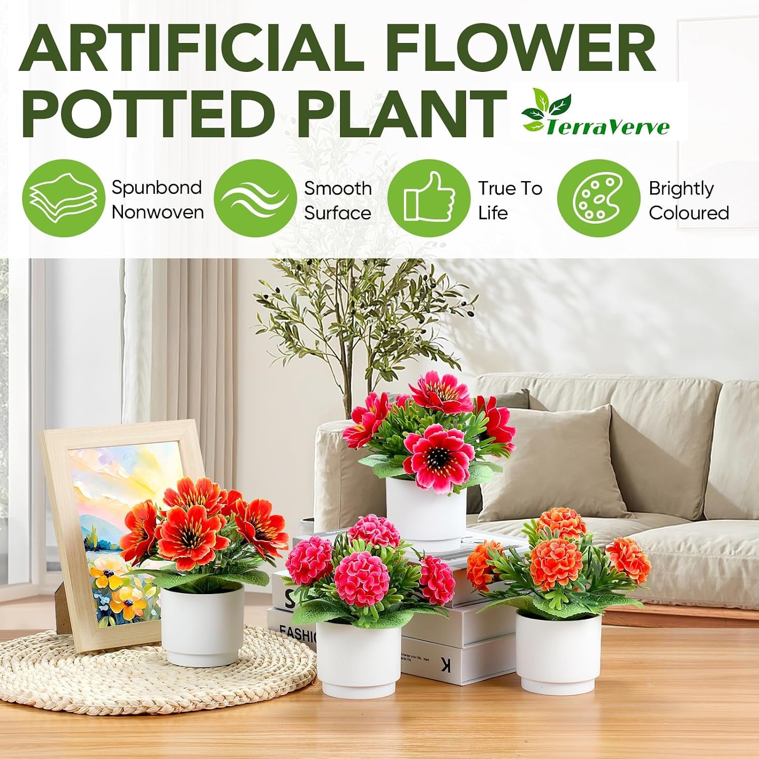 Red silk-style flowers for office décor