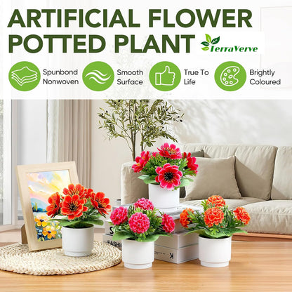 Red silk-style flowers for office décor
