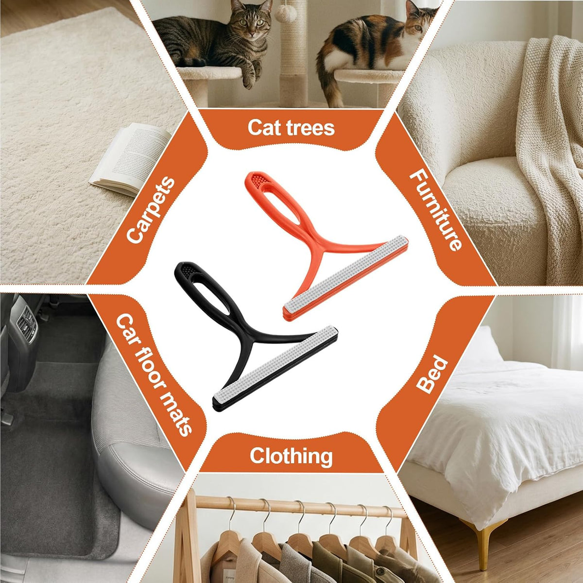 2PCS Portable Lint Remover Hand Fuzz Shaver Reusable Double Sided Travel Carpet Scraper Hair Removal Rake Brush Tool for Couch, Carpets, Cat Trees, Car Mats, Furniture, Clothes, Pet Houses, Dog & Cat