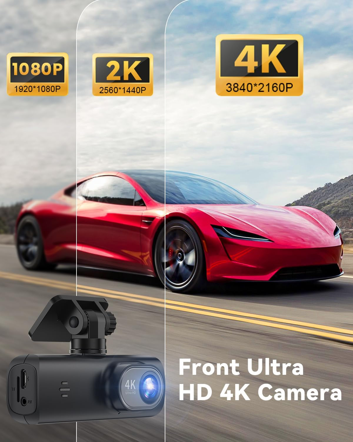 Dash Cam 4K Front, Ultra HD Dash Camera for Cars, 1.47''IPS Screen Mini Car Camera with APP Control, Built-In Wi-Fi & G-Sensor, 24H Parking Mode, Night Vision, WDR, Loop Recording, Support 256GB Max