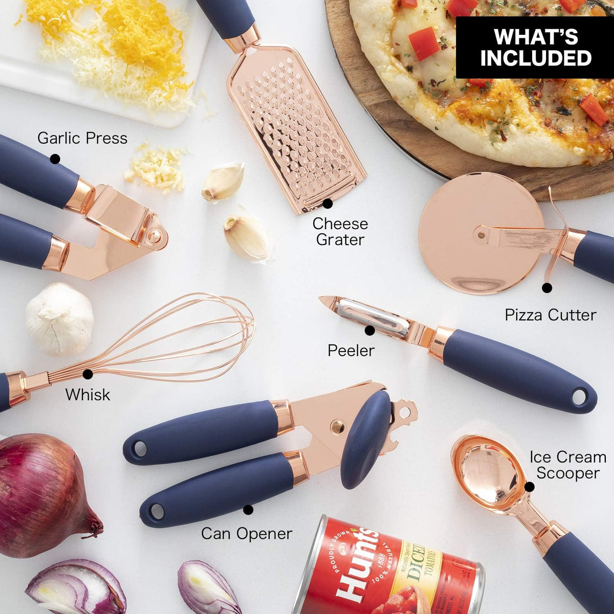 Copper and Navy Kitchen Utensil Set