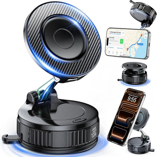 Car Phone Holder for Magsafe – [Carbon Fiber] Phone Mount for Car [Super Strong Magnetic, 360° Adjustable, 108LBS Vacuum Suction] Phone Holders for Your Car, Car Accessories for Iphone 17–12 Series