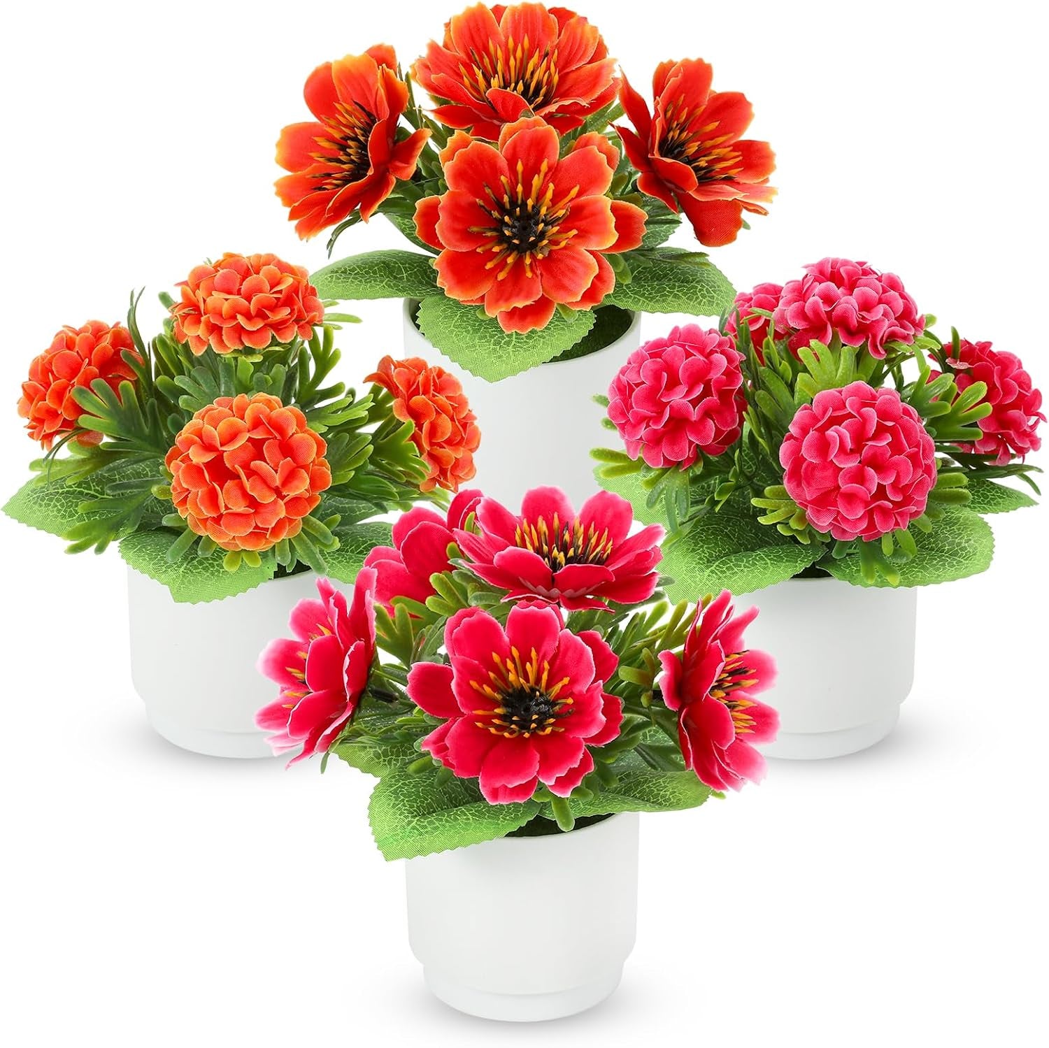 Set of 4 red artificial silk flowers