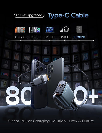 72W Retractable Car Charger Ultra-Compact USBC Fast Car Charger