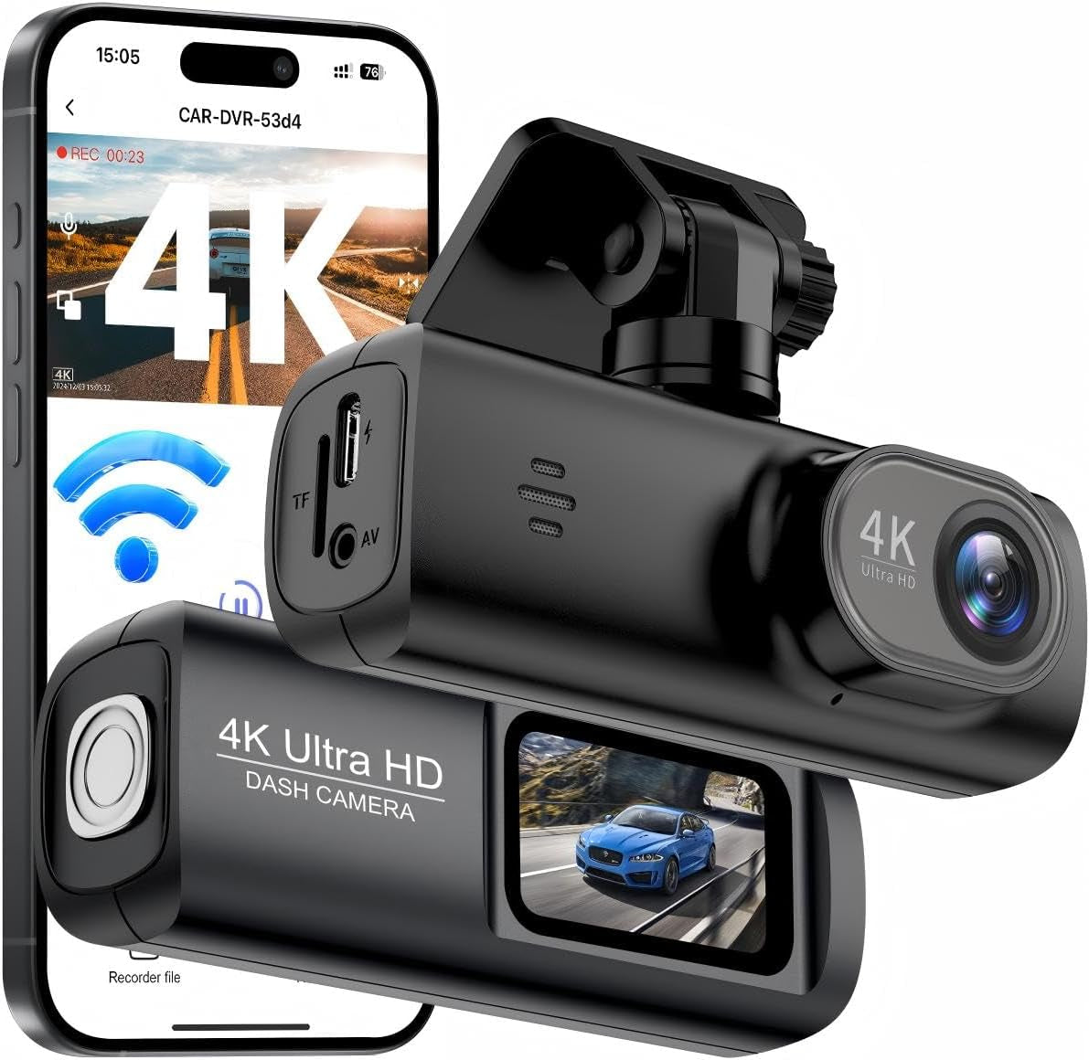 Dash Cam 4K Front, Ultra HD Dash Camera for Cars, 1.47''IPS Screen Mini Car Camera with APP Control, Built-In Wi-Fi & G-Sensor, 24H Parking Mode, Night Vision, WDR, Loop Recording, Support 256GB Max